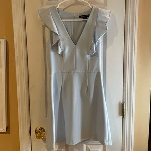 French Connection V-Neck Ruffle Dress in Light Blue